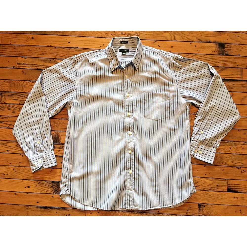 J. Crew Blue Striped Men's Dress Shirt Oxford Size 16-16 1/2‎ 2 Ply
